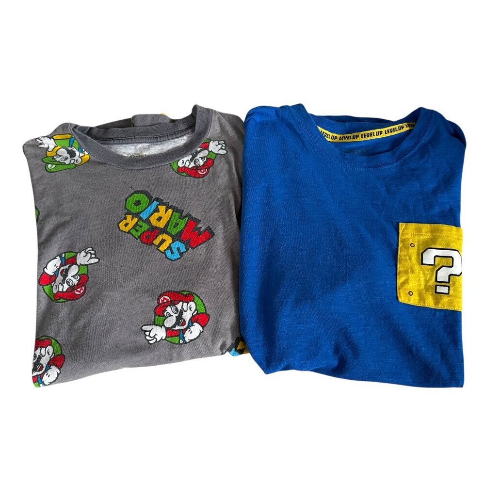 Super Mario boys small short sleeve crew neck t-shirts blue and gray 2 tops